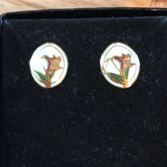 Vintage Cloisonné pierced earring and necklace set - Picture 5 of 5